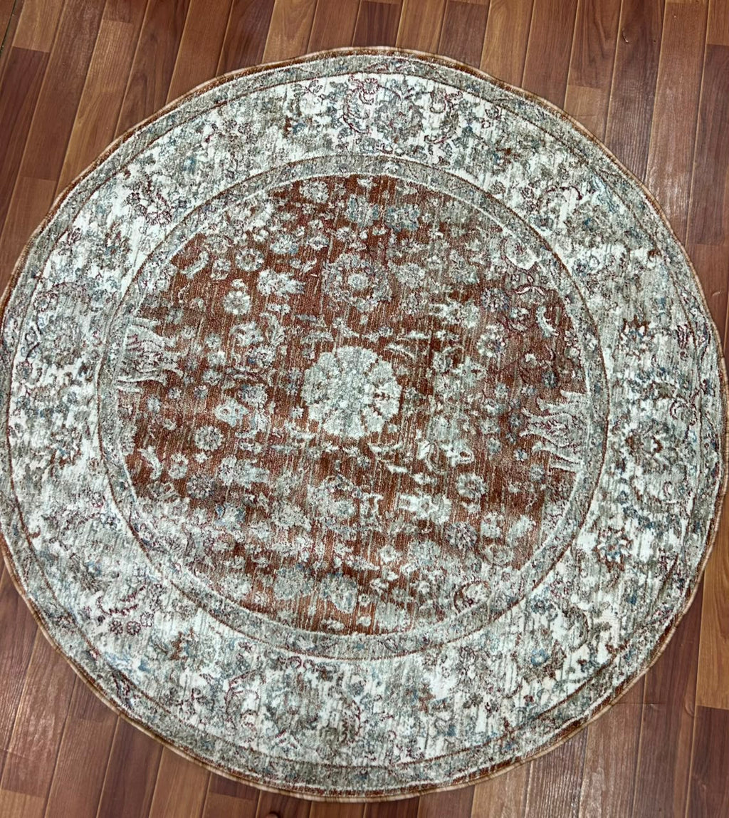 Sahara Vintage Medallion Round Rug – Rust & Ivory