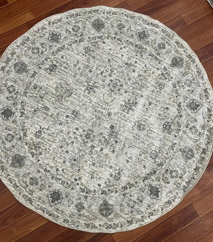 Luna Vintage Medallion Round Rug – Grey & Ivory