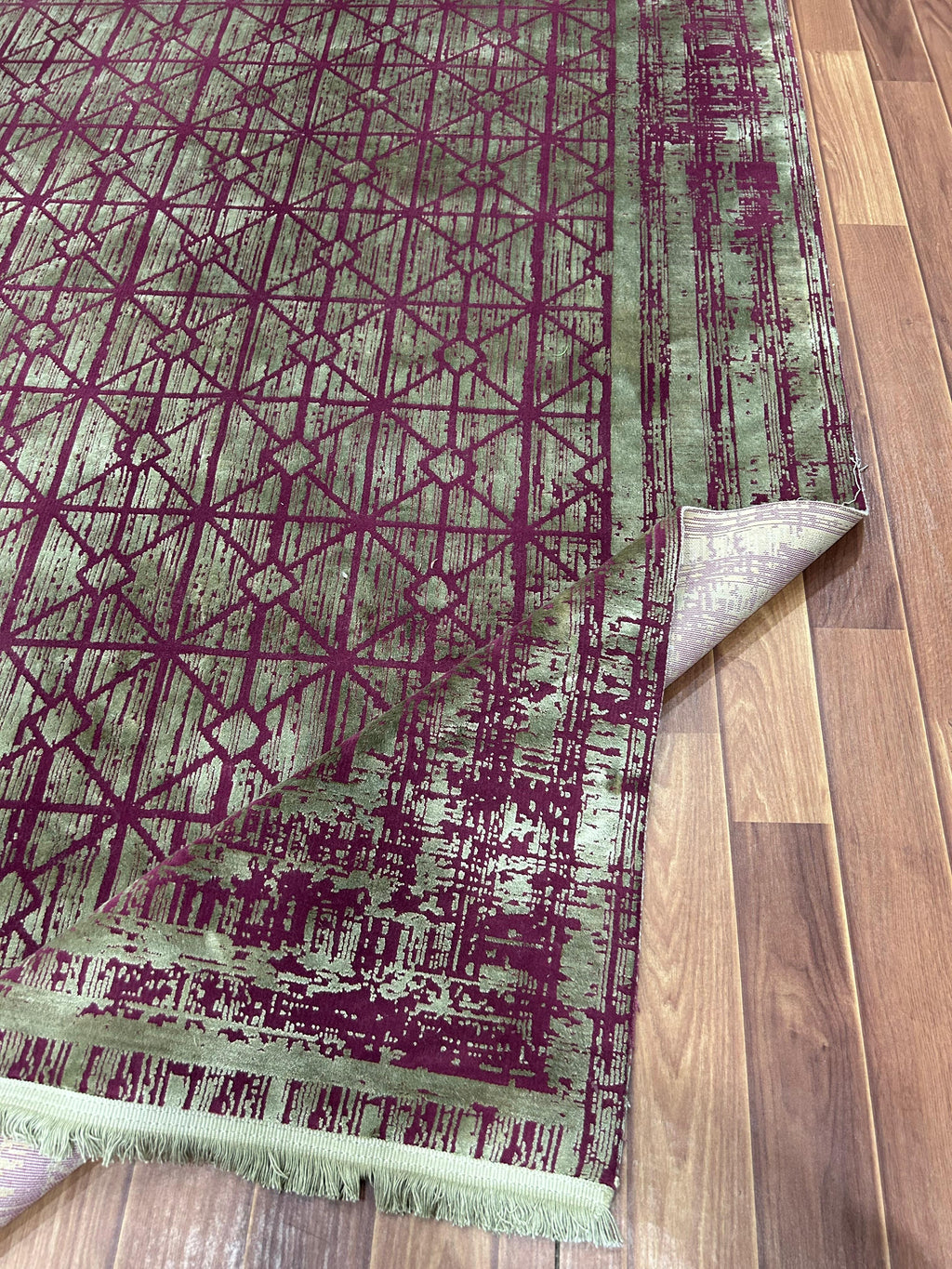 Burgundy Lattice Sage Rug